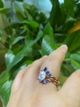 Load image into Gallery viewer, Rose Gold Plated Silver Dainty Natural Moonstone Ring Set, 2ct Oval Cut Moonstone Vintage Ring Set, Rose Gold Ring Unique Curved  Ring
