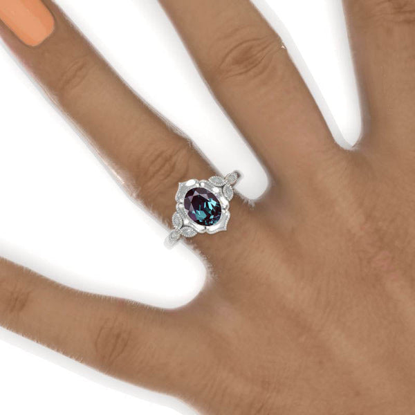 2  Carat Oval Alexandrite Halo Engagement Ring