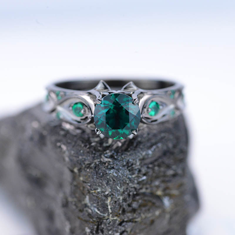14K Black Gold Emerald Celtic Engagement Ring