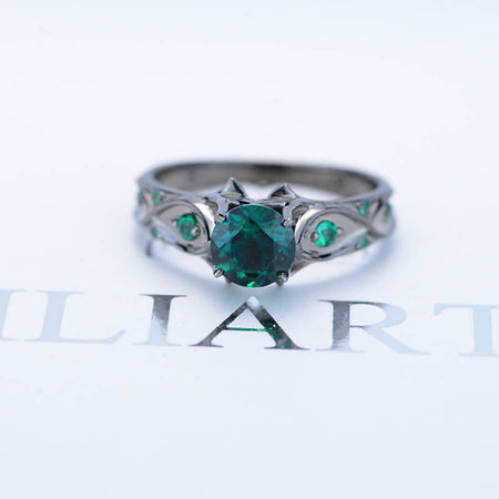 14K Black Gold Emerald Celtic Engagement Ring