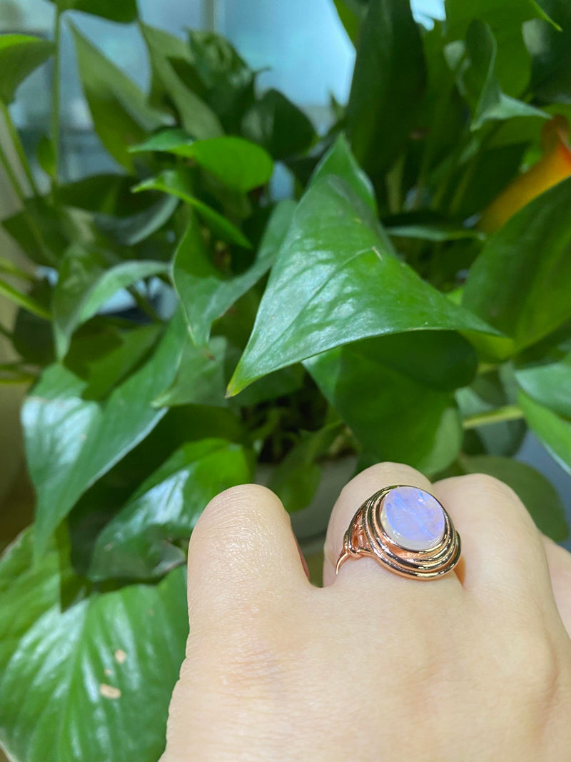 Rose Gold Plated Silver Dainty Natural Moonstone Ring Set,  Oval Cut Moonstone Vintage Ring,