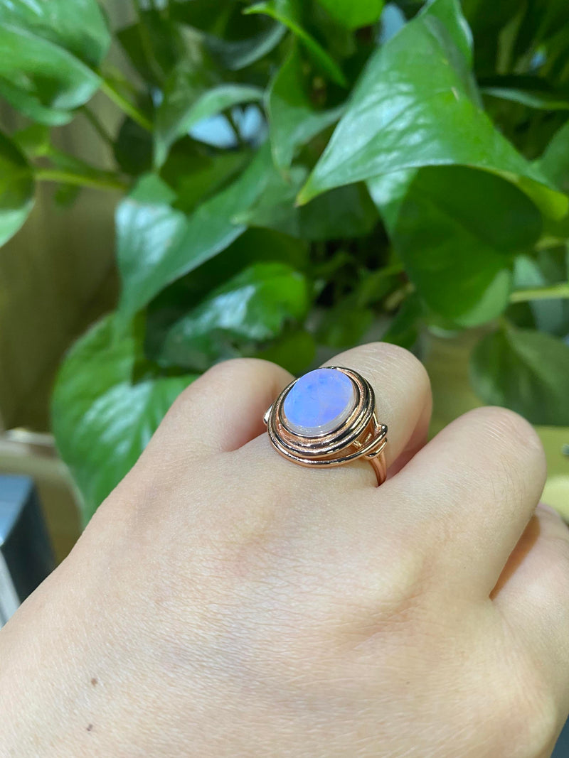 Rose Gold Plated Silver Dainty Natural Moonstone Ring Set,  Oval Cut Moonstone Vintage Ring,