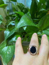 Load image into Gallery viewer, Rose Gold Plated Silver Dainty Natural Black Onyx Ring Set, Oval Cut Onyx Vintage Ring , Rose Gold Ring Unique Ring
