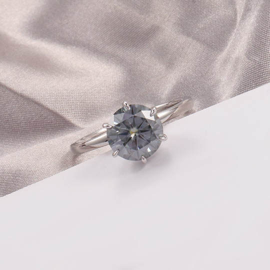 Giliarto 3 Carat Grey Gray Moissanite Stone 14K White Six Prong  Promissory  Gold Ring