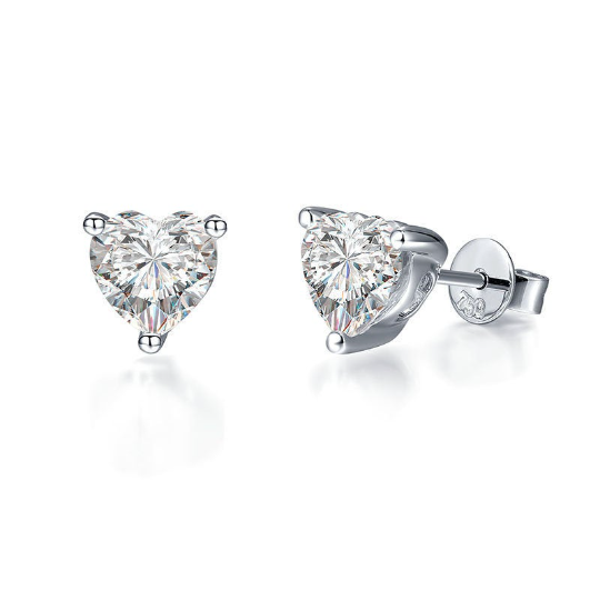 Moissanite Heart Stud Earrings 14K Gold