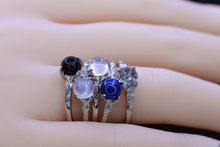 Load image into Gallery viewer, Silver Dainty Natural Moonstone Ring.  Round Moonstone Floral Ring
