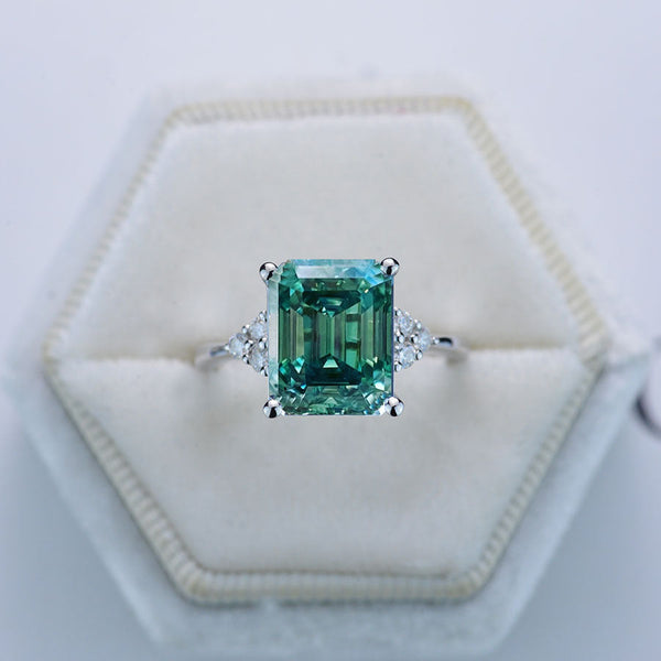 3 Carat Emerald Cut Green Moissanite Luxury Vintage Ring