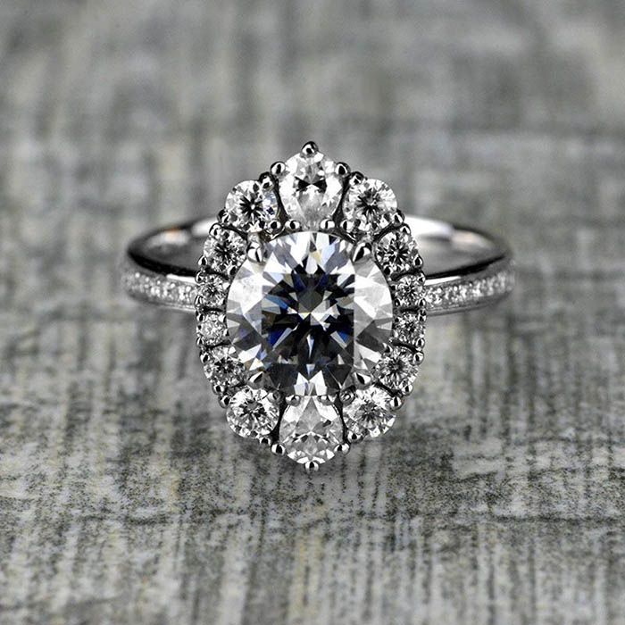 14K White Gold 2 Carat Round Gray Giliarto Moissanite Halo Engagement Ring