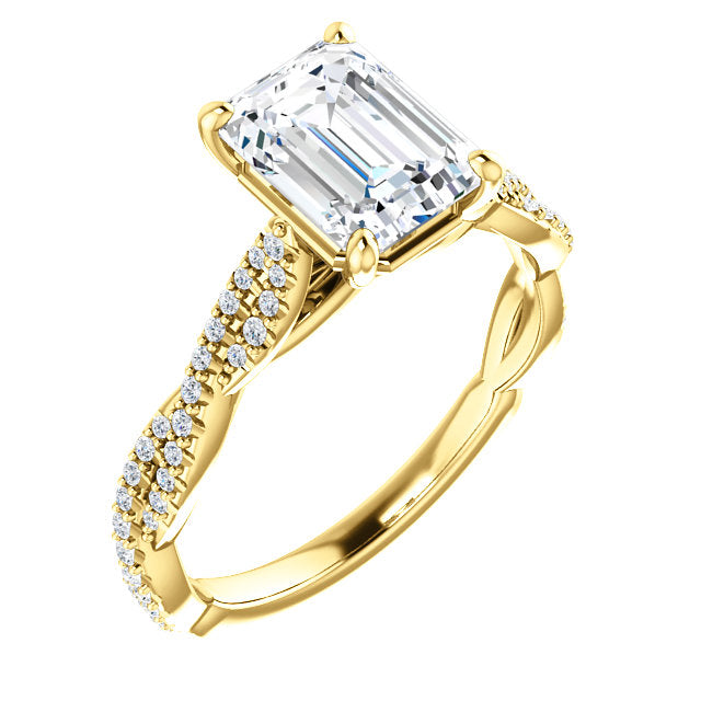 14K Gold 8x6 mm Emerald Cut Forever One Moissanite 1/3 CTW Diamond Engagement Ring