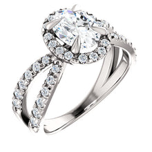Load image into Gallery viewer, 10K  White Gold 1.25 Carat Oval Forever One Moissanite Diamond Halo French-Set Engagement Ring
