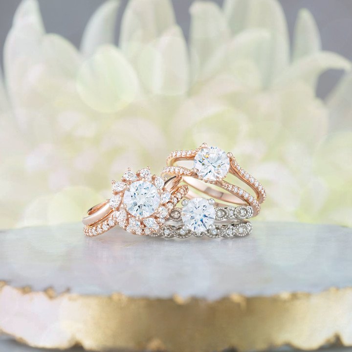 14K Gold  6.5 mm Round Forever One Moissanite  .07 CTW Diamond Engagement Ring