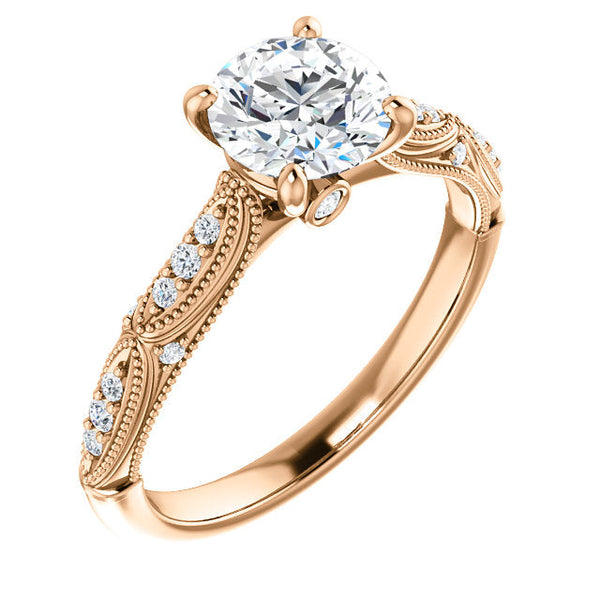 14K Gold 6.5 mm Round Forever One™ Moissanite & 1/10 CTW Diamond Engagement Ring