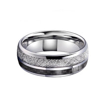 Load image into Gallery viewer, Meteorite Texture with Gray Carbon Fiber Tungsten Carbide Ring
