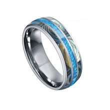 Load image into Gallery viewer, Genuine Australian Blue Fire Opal with Abalone Shell Tungsten Ring
