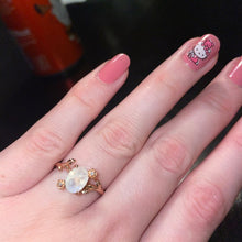 Load image into Gallery viewer, Rose Gold Dainty Natural Moonstone Leaf Ring, 2ct Oval Moonstone Twig Ring, Rose Gold Ring Unique Curved Vintage Floral Ring
