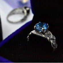 Load image into Gallery viewer, 2 Carat Blue Sapphire Engagement Ring with Diamond Accent Stones 14K White Gold
