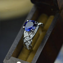 Load image into Gallery viewer, 2 Carat Blue Sapphire Engagement Ring with Diamond Accent Stones 14K White Gold

