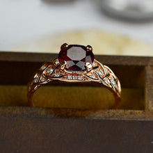 Load image into Gallery viewer, 2 Carat Red Ruby Ring Round Cut Rose Gold Ring July Birthstone Ring Engagement Ring for Her Diamond Accented Side Stones Ring Unique Custom
