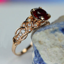 Load image into Gallery viewer, 2 Carat Red Ruby Ring Round Cut Rose Gold Ring July Birthstone Ring Engagement Ring for Her Diamond Accented Side Stones Ring ring size 10.5
