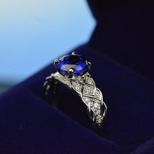 Load image into Gallery viewer, 2 Carat Blue Sapphire Engagement Ring with Diamond Accent Stones 14K White Gold
