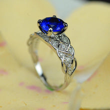 Load image into Gallery viewer, 2 Carat Blue Sapphire Engagement Ring with Diamond Accent Stones 14K White Gold
