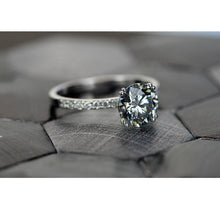 Load image into Gallery viewer, 2 Carat Round Gray Grey Moissanite Accents Stone 14K White Gold Ring finger size 7 ready to ship
