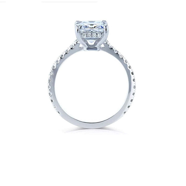 5Ct Radiant Cut Moissanite Engagement Ring, Solitaire Radiant Ice Crushed Cut Moissanite Engagement Ring, Pave Accents Stones Hidden Halo