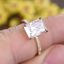 Load image into Gallery viewer, 5Ct Radiant Cut Moissanite Engagement Ring, Solitaire Radiant Ice Crushed Cut Moissanite Engagement Ring, Pave Accents Stones Hidden Halo
