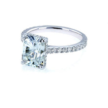 Load image into Gallery viewer, 5Ct Radiant Cut Moissanite Engagement Ring, Solitaire Radiant Ice Crushed Cut Moissanite Engagement Ring, Pave Accents Stones Hidden Halo
