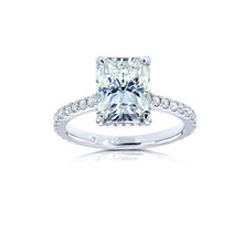 Load image into Gallery viewer, 5Ct Radiant Cut Moissanite Engagement Ring, Solitaire Radiant Ice Crushed Cut Moissanite Engagement Ring, Pave Accents Stones Hidden Halo
