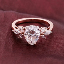 Load image into Gallery viewer, Pear Shape Moissanite Rose Gold Engagement Gold Ring, 10x8mm Pear Cut Moissanite Engagement Ring, Vantage Style Marque Accents Stones Ring
