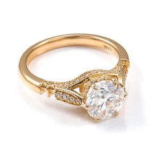 Load image into Gallery viewer, 14K Solid Yellow Gold 2CT Round Moissanite Solitaire Six Prongs Ring, Vintage Milgrain Engagement Ring Anniversary Promise Gold Ring
