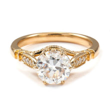 Load image into Gallery viewer, 14K Solid Yellow Gold 2CT Round Moissanite Solitaire Six Prongs Ring, Vintage Milgrain Engagement Ring Anniversary Promise Gold Ring
