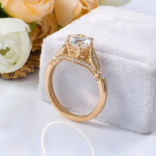 Load image into Gallery viewer, 14K Solid Yellow Gold 2CT Round Moissanite Solitaire Six Prongs Ring, Vintage Milgrain Engagement Ring Anniversary Promise Gold Ring
