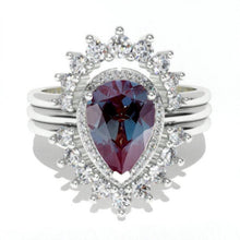 Load image into Gallery viewer, Alexandrite engagement ring gold, art deco Vintage 14K gold ring set , Moissanite/alexandrite band, Pear shaped, Bridal Set Anniversary ring
