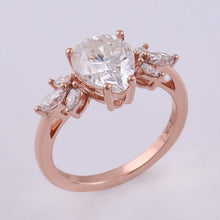 Load image into Gallery viewer, Pear Shape Moissanite Rose Gold Engagement Gold Ring, 10x8mm Pear Cut Moissanite Engagement Ring, Vantage Style Marque Accents Stones Ring
