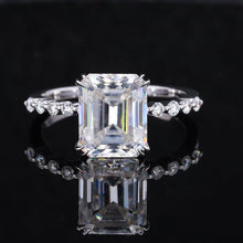 Load image into Gallery viewer, 4Ct Moissanite Engagement Ring, Solitaire Emerald Cut Moissanite Engagement Ring, 10x8mm Emerald Cut Moissanite Classic Engagement Ring
