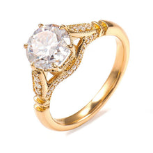 Load image into Gallery viewer, 14K Solid Yellow Gold 1.5CT Round Moissanite Solitaire Six Prongs Ring, Vintage Milgrain Engagement Ring Anniversary Promise Gold Ring
