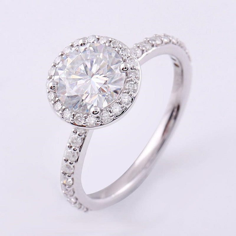 0.9 Carat Diamond D Color, Ideal Cut, Engagement Ring, Halo Diamond Ring, Classic Halo 14K White Gold Ring