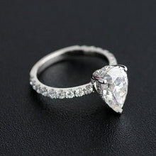 Load image into Gallery viewer, 1Ct Pear Moissanite Hidden Halo Engagement Gold Ring, 6x8mm Pear Cut Moissanite Engagement Ring, Micro pave Accents Stones
