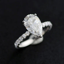 Load image into Gallery viewer, 2Ct Pear Moissanite Hidden Halo Engagement Gold Ring, 9x7mm Pear Cut Moissanite Engagement Ring, Micro pave Accents Stones
