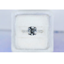 Load image into Gallery viewer, 2 Carat Round Gray Grey Moissanite Accents Stone 14K White Gold Ring finger size 7 ready to ship
