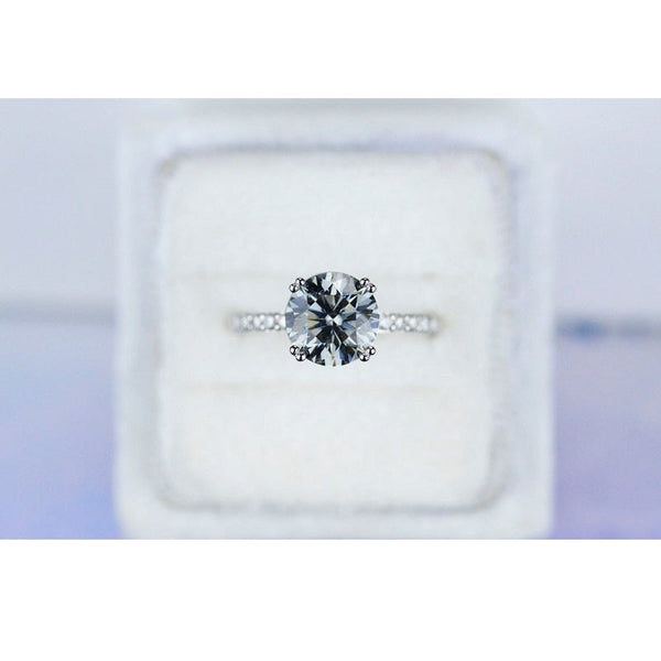 2 Carat Round Gray Grey Moissanite Accents Stone 14K White Gold Ring finger size 7 ready to ship