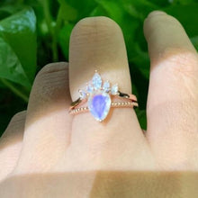 Load image into Gallery viewer, Pear shaped Moonstone engagement ring set vintage Bridal set white gold Solid 14K Marquise Moissanite Anniversary Gift for her
