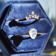 Load image into Gallery viewer, Pear shaped Moonstone engagement ring set vintage Bridal set white gold Solid 14K Marquise Moissanite Anniversary Gift for her
