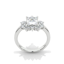 Load image into Gallery viewer, 2Ct Moissanite Halo Engagement Ring, Solitaire Emerald Shape Radiant Cut Moissanite Engagement Ring, Side Accents Stones 14K Yellow Gold
