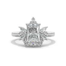 Load image into Gallery viewer, 2Ct Moissanite Halo Engagement Ring, Solitaire Emerald Shape Radiant Cut Moissanite Engagement Ring, Side Accents Stones 14K Yellow Gold
