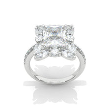 Load image into Gallery viewer, 2Ct Moissanite Halo Engagement Ring, Solitaire Emerald Shape Radiant Cut Moissanite Engagement Ring, Side Accents Stones 14K Yellow Gold
