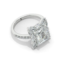 Load image into Gallery viewer, 2Ct Moissanite Halo Engagement Ring, Solitaire Emerald Shape Radiant Cut Moissanite Engagement Ring, Side Accents Stones 14K Yellow Gold
