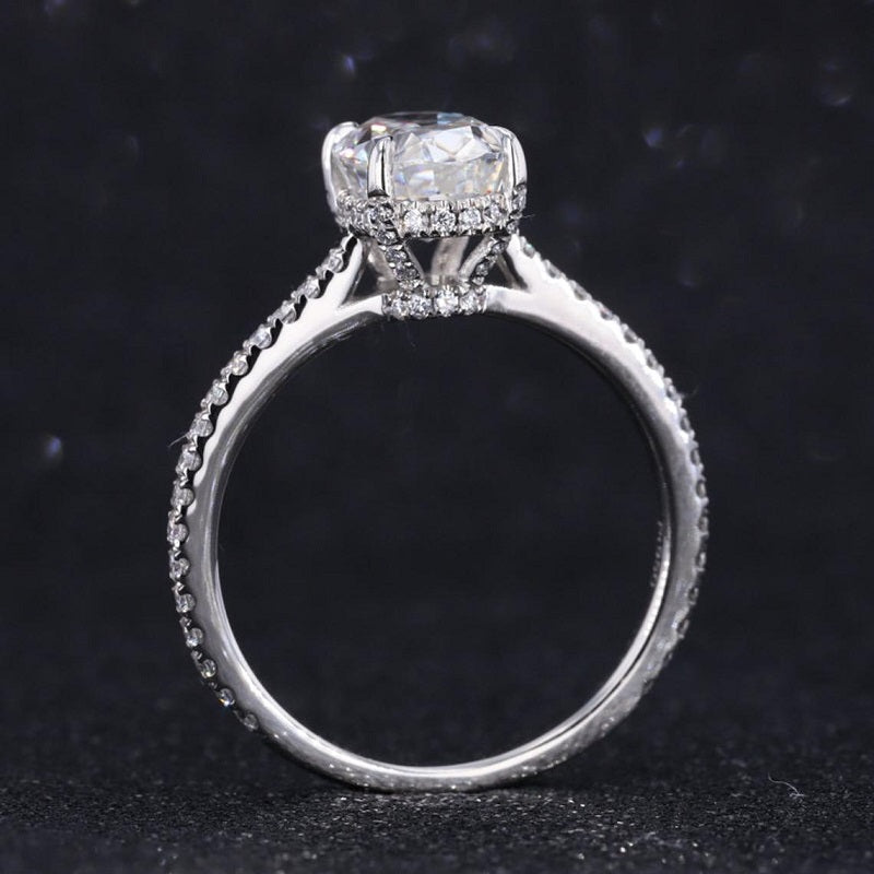 14K White Gold Moissanite Ring, Luxury Prong Setting 2.5 Carat Oval Cut Engagement Ring, 2.5ct Carat Oval Moissanite Ring, Hidden Halo.